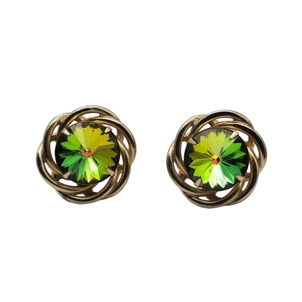 Green Watermelon Rivoli Cufflinks Dante Gold Tone Twisted Menswear 1960s MCM